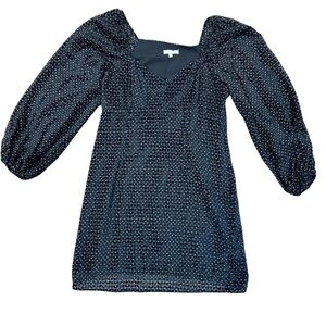 Du Paradis Black Dress with Velvet textured accents puffy sleeves Large